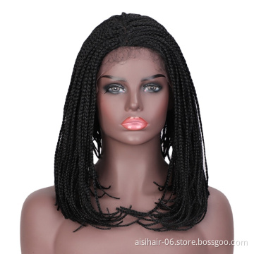 Aisi Hair 16 Inch Vendor Cheap Wholesale Afro Twist Box Braided Lace Frontal Wigs Synthetic Hair For Black Women Lace Front Wig